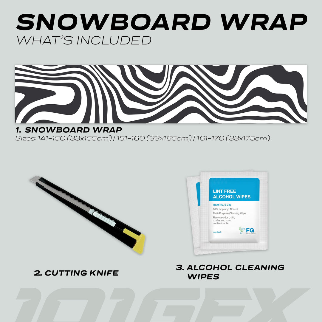 Snowboard Wrap WAVY BLACK WHITE Snowboard sticker skin decals stickers