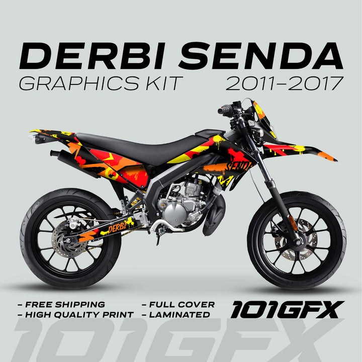 Derbi Senda Graphics Kit X-Treme 2011-2017 SPLASH RED ORANGE Decals set Stickers Laminated