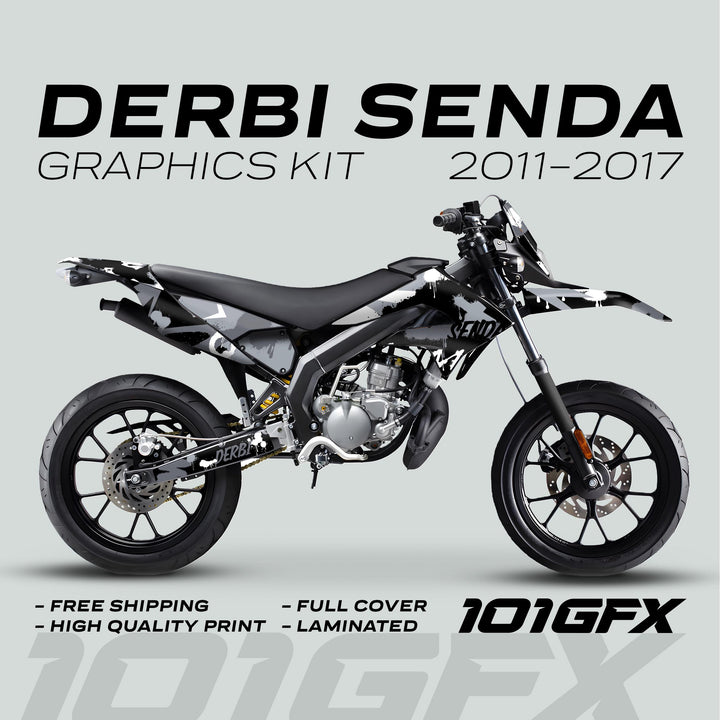 Derbi Senda Graphics Kit X-Treme 2011-2017 SPLASH GREY WHITE Decals set Stickers Laminated