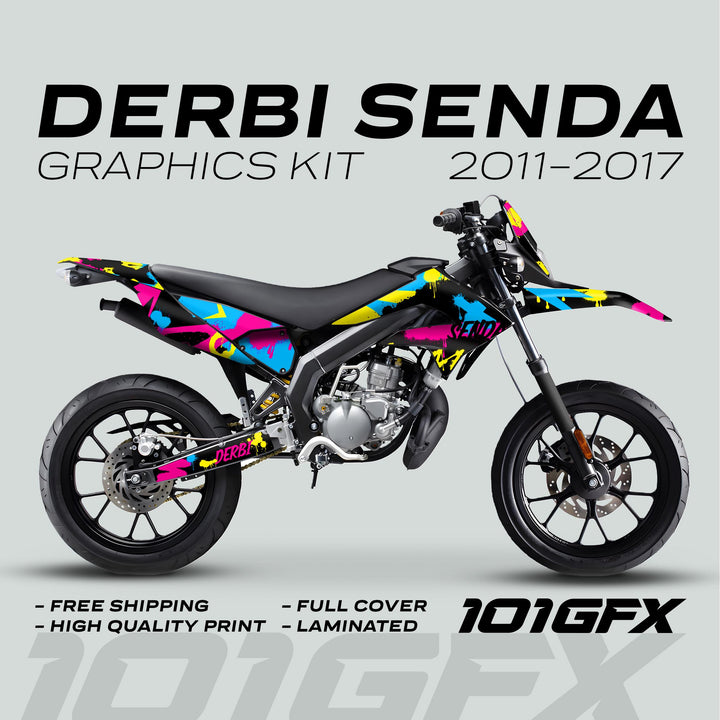 Derbi Senda Graphics Kit X-Treme 2011-2017 SPLASH MAGENTA CYAN Decals set Stickers Laminated