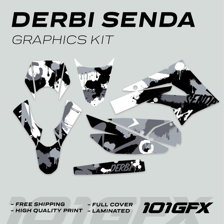 Derbi Senda Graphics Kit X-Treme 2011-2017 SPLASH GREY WHITE Decals set Stickers Laminated