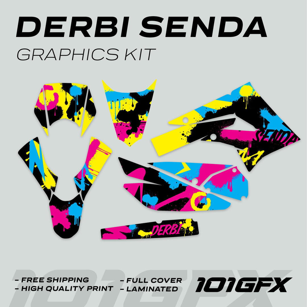 Derbi Senda Graphics Kit X-Treme 2011-2017 SPLASH MAGENTA CYAN Decals set Stickers Laminated
