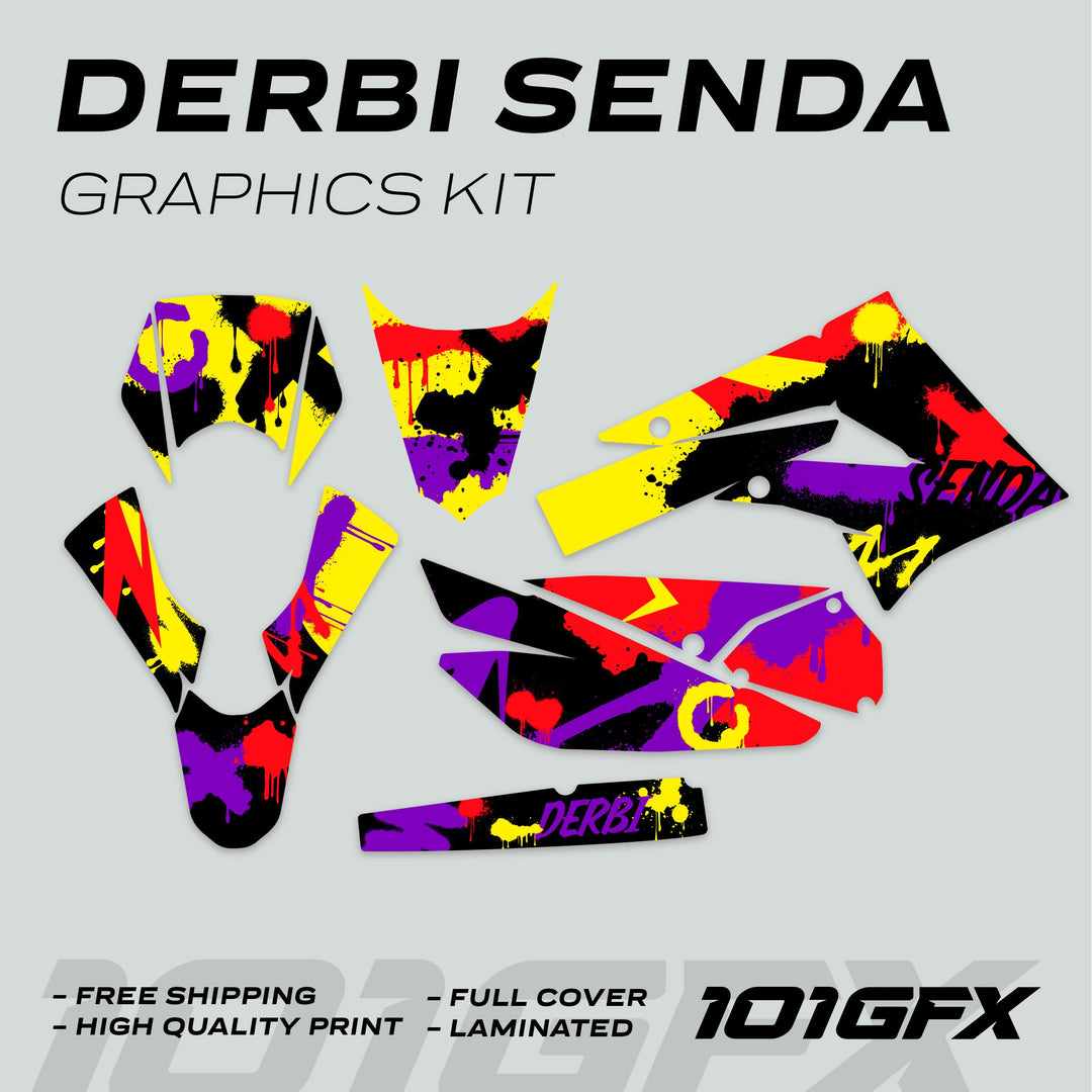 Derbi Senda Graphics Kit X-Treme 2011-2017 SPLASH PURPLE RED Decals set Stickers Laminated