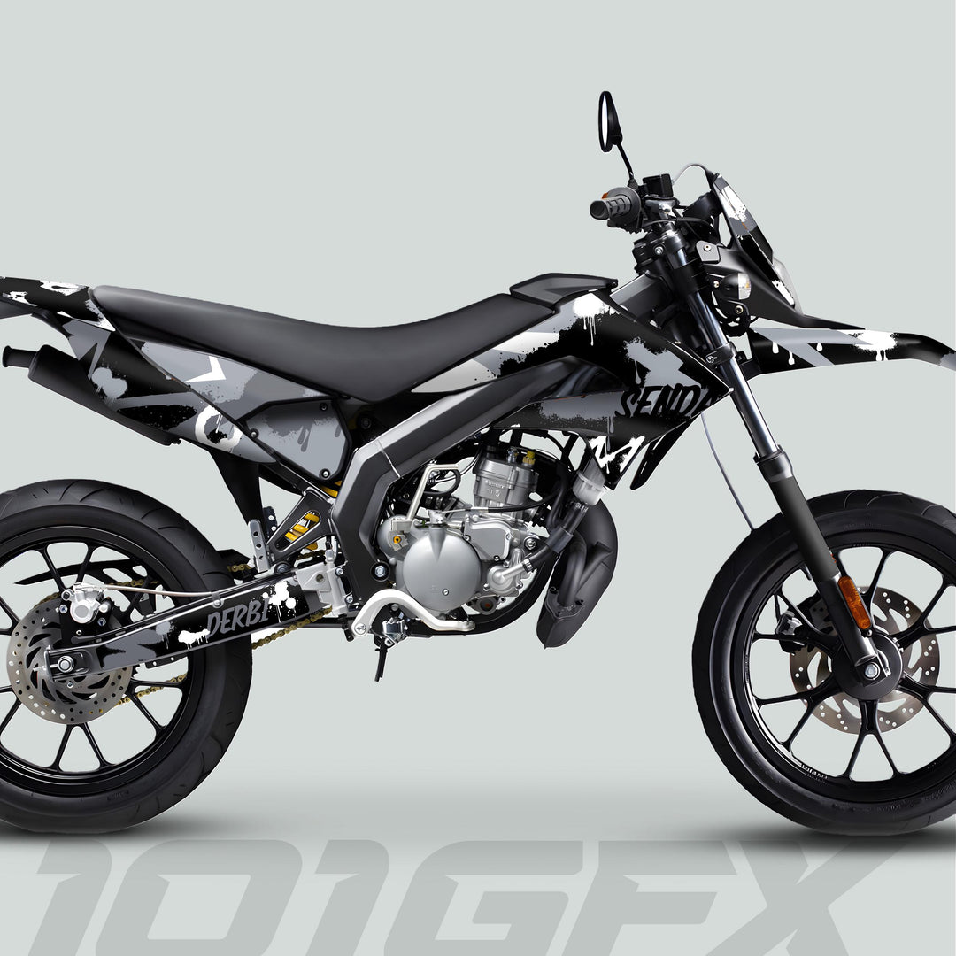 Derbi Senda Graphics Kit X-Treme 2011-2017 SPLASH GREY WHITE Decals set Stickers Laminated