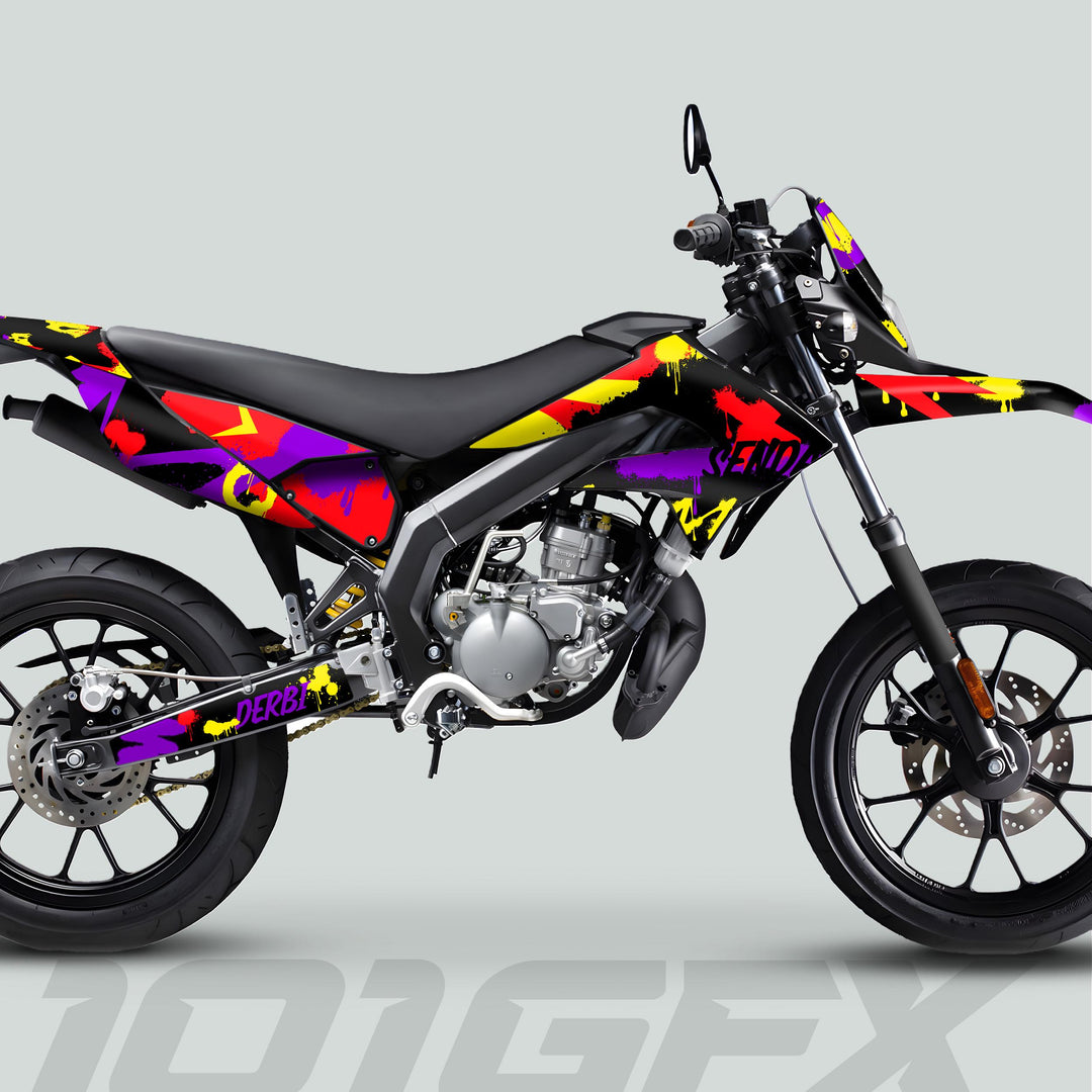 Derbi Senda Graphics Kit X-Treme 2011-2017 SPLASH PURPLE RED Decals set Stickers Laminated
