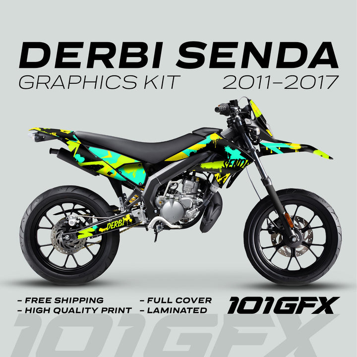 Derbi Senda Graphics Kit X-Treme 2011-2017 SPLASH GREEN MINT Decals set Stickers Laminated