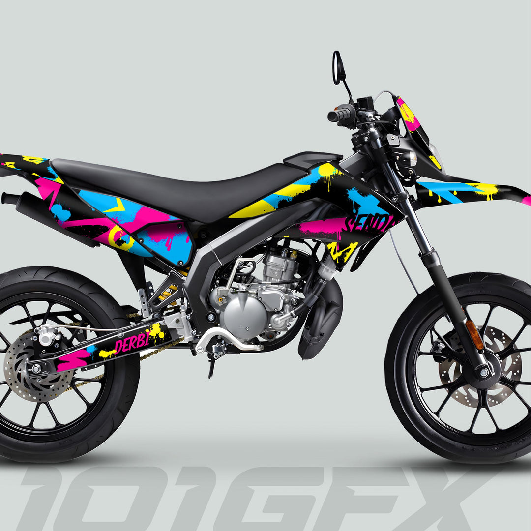 Derbi Senda Graphics Kit X-Treme 2011-2017 SPLASH MAGENTA CYAN Decals set Stickers Laminated