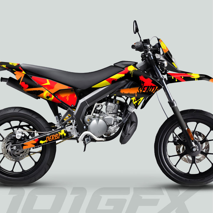Derbi Senda Graphics Kit X-Treme 2011-2017 SPLASH RED ORANGE Decals set Stickers Laminated