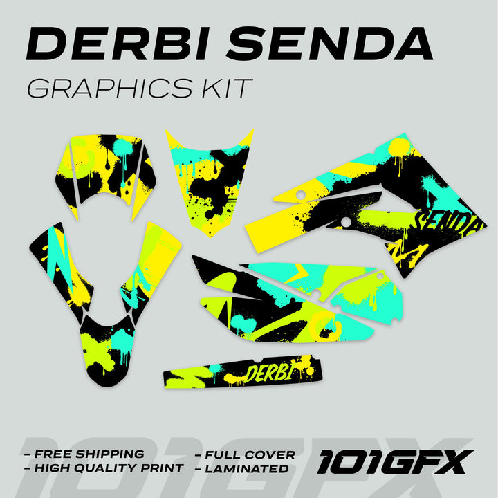 Derbi Senda Graphics Kit X-Treme 2011-2017 SPLASH GREEN MINT Decals set Stickers Laminated