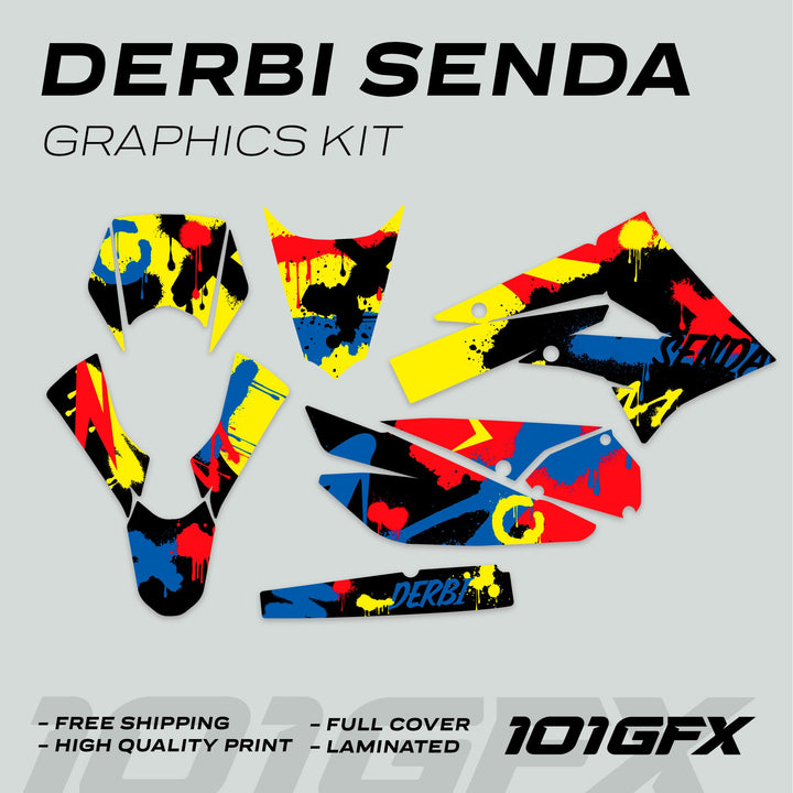 Derbi Senda Graphics Kit X-Treme 2011-2017 SPLASH BLUE RED Decals set Stickers Laminated