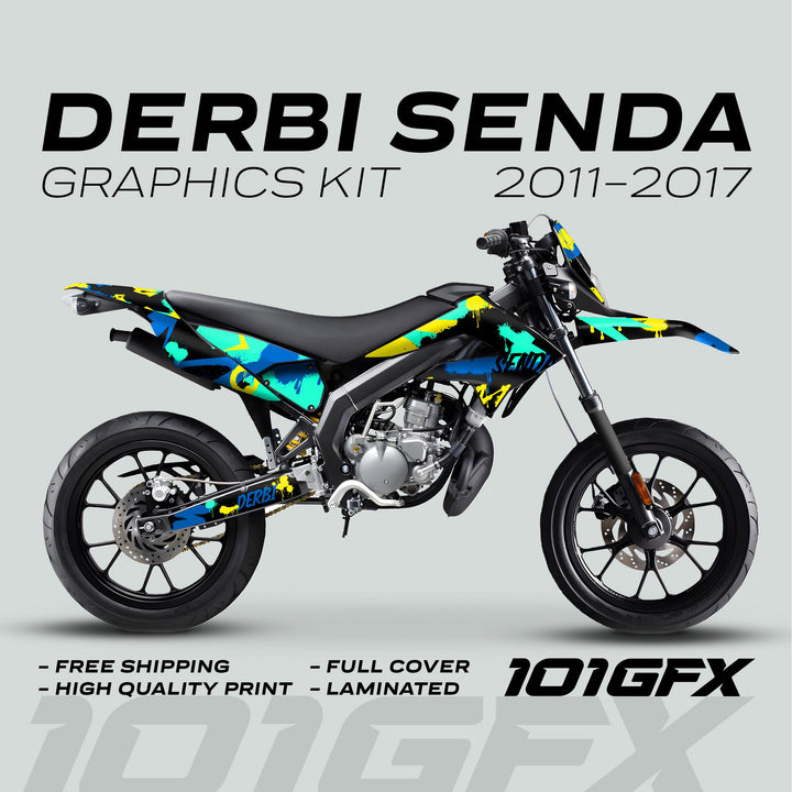 Derbi Senda Graphics Kit X-Treme 2011-2017 SPLASH BLUE MINT Decals set Stickers Laminated