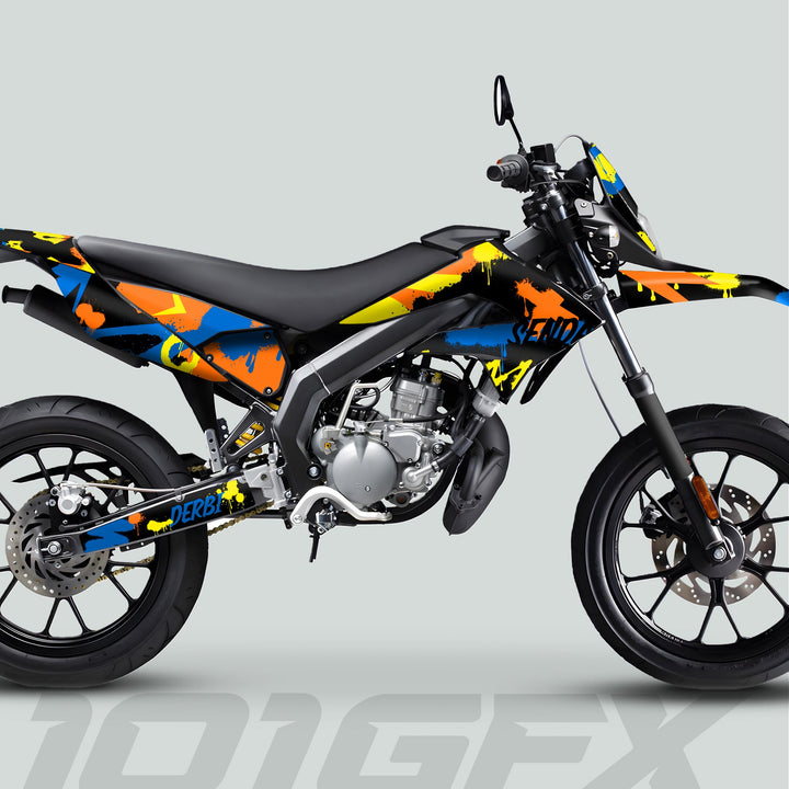 Derbi Senda Graphics Kit X-Treme 2011-2017 SPLASH BLUE ORANGE Decals set Stickers Laminated