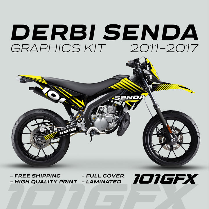 Derbi Senda Graphics Kit X-Treme 2011-2017 LINE SPACE Black Yellow Decals set Stickers Laminated