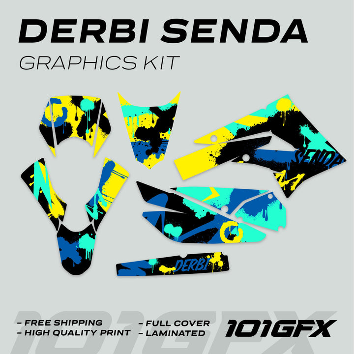 Derbi Senda Graphics Kit X-Treme 2011-2017 SPLASH BLUE MINT Decals set Stickers Laminated