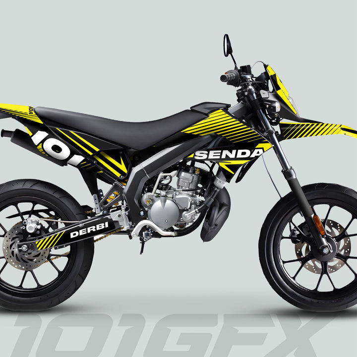 Derbi Senda Graphics Kit X-Treme 2011-2017 LINE SPACE Black Yellow Decals set Stickers Laminated
