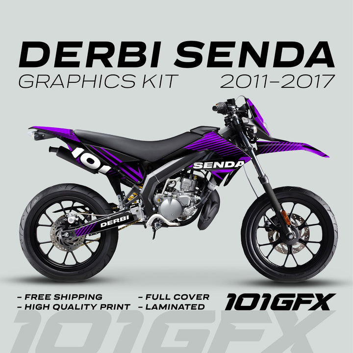 Derbi Senda Graphics Kit X-Treme 2011-2017 LINE SPACE Black Purple Decals set Stickers Laminated