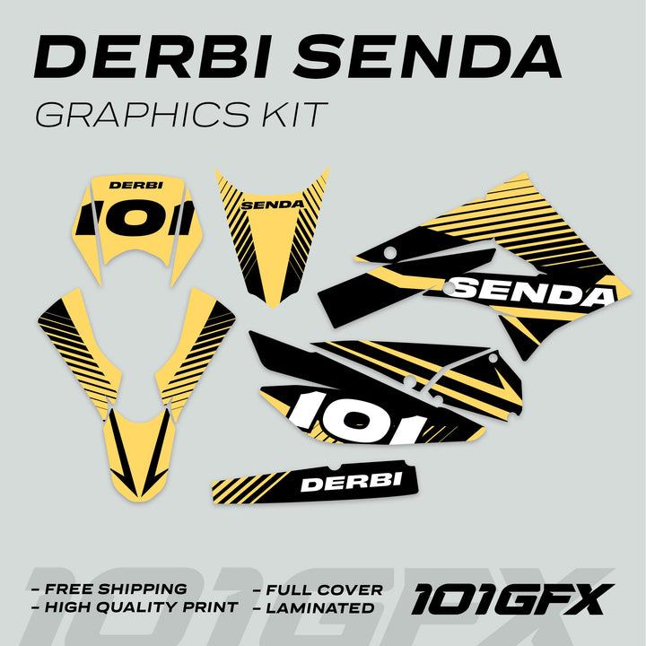 Derbi Senda Graphics Kit X-Treme 2011-2017 LINE SPACE Black Sand Decals set Stickers Laminated