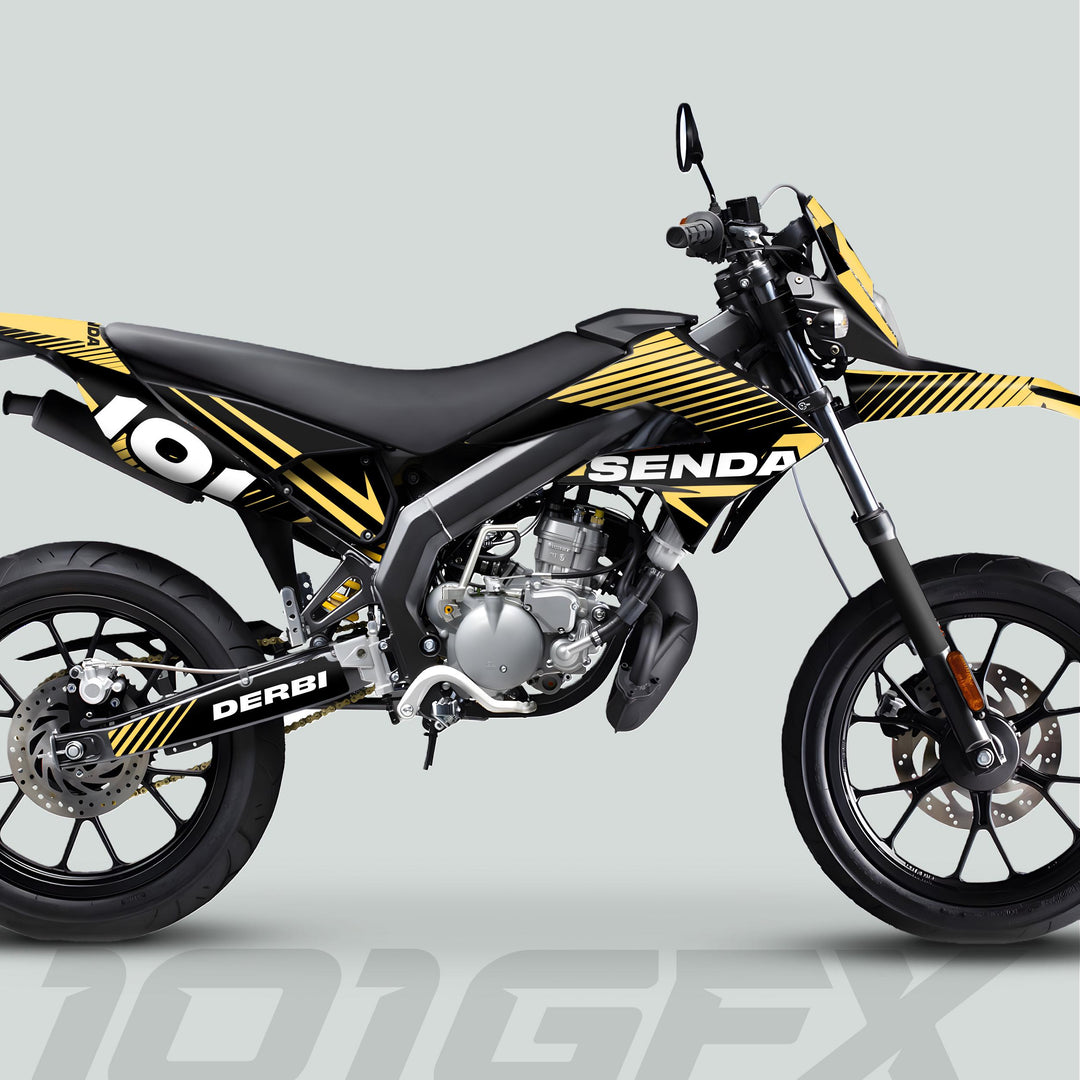 Derbi Senda Graphics Kit X-Treme 2011-2017 LINE SPACE Black Sand Decals set Stickers Laminated