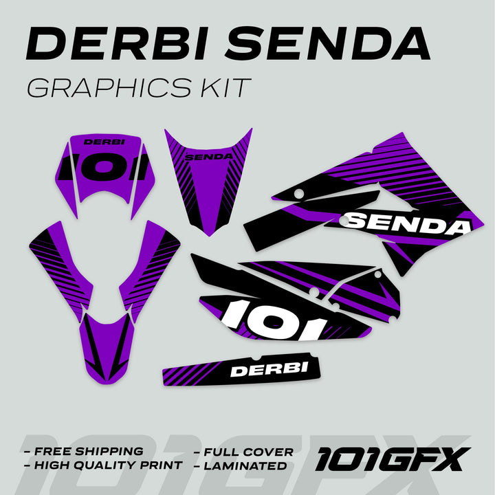 Derbi Senda Graphics Kit X-Treme 2011-2017 LINE SPACE Black Purple Decals set Stickers Laminated