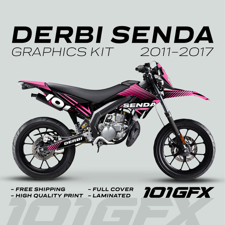 Derbi Senda Graphics Kit X-Treme 2011-2017 LINE SPACE Black Pink Decals set Stickers Laminated