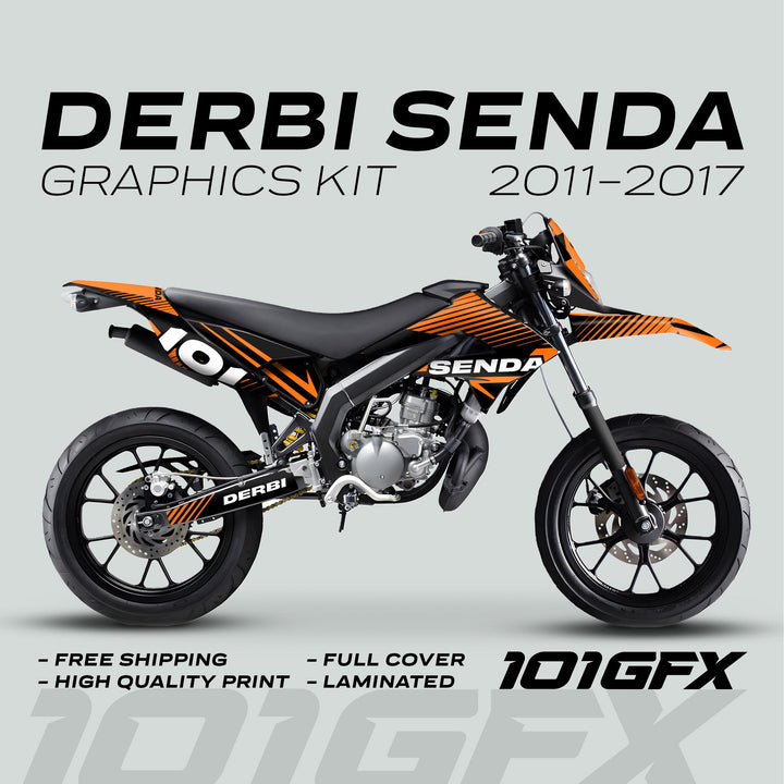 Derbi Senda Graphics Kit X-Treme 2011-2017 LINE SPACE Black Orange Decals set Stickers Laminated