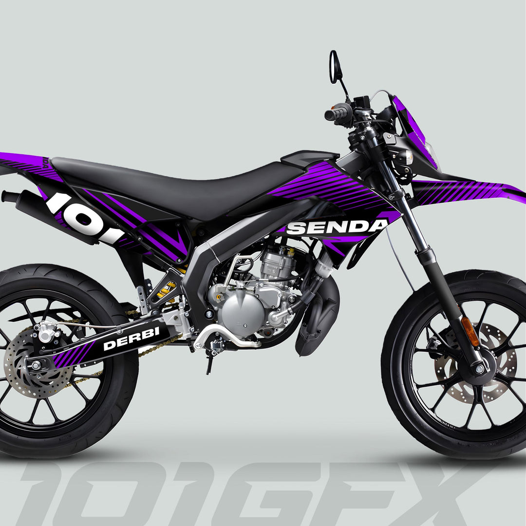 Derbi Senda Graphics Kit X-Treme 2011-2017 LINE SPACE Black Purple Decals set Stickers Laminated