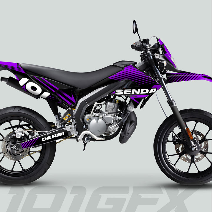 Derbi Senda Graphics Kit X-Treme 2011-2017 LINE SPACE Black Purple Decals set Stickers Laminated