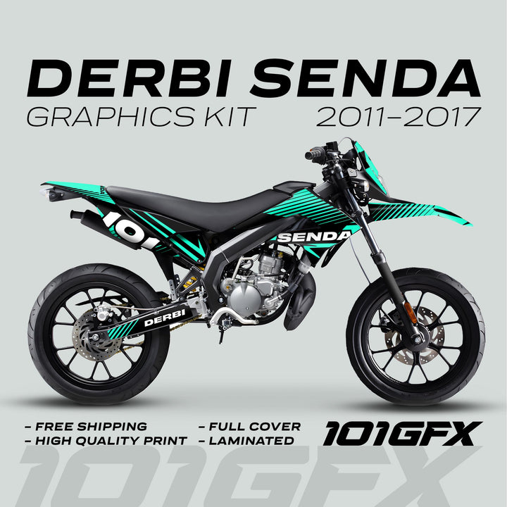 Derbi Senda Graphics Kit X-Treme 2011-2017 LINE SPACE Black Mint Decals set Stickers Laminated
