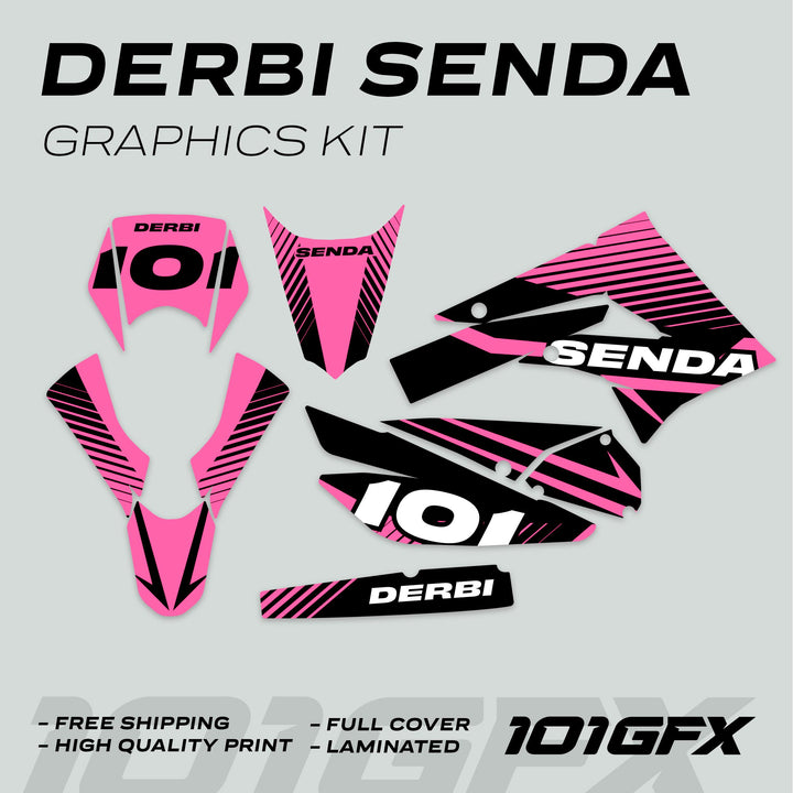 Derbi Senda Graphics Kit X-Treme 2011-2017 LINE SPACE Black Pink Decals set Stickers Laminated