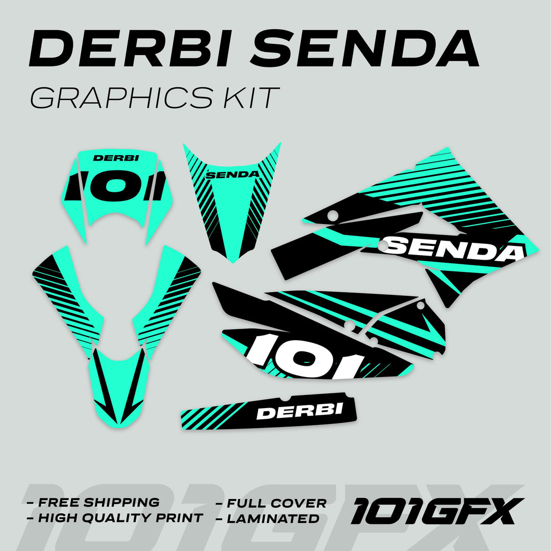 Derbi Senda Graphics Kit X-Treme 2011-2017 LINE SPACE Black Mint Decals set Stickers Laminated