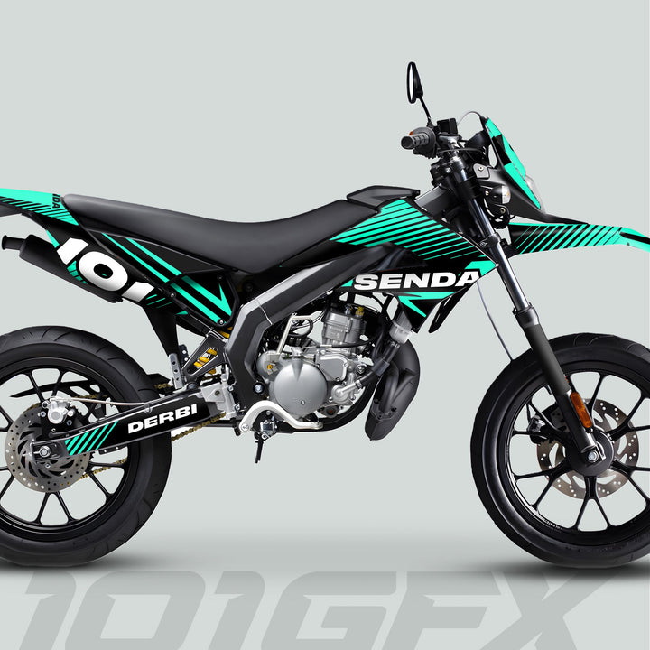 Derbi Senda Graphics Kit X-Treme 2011-2017 LINE SPACE Black Mint Decals set Stickers Laminated