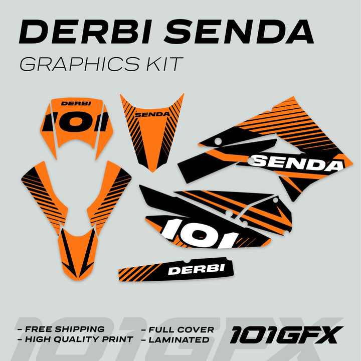 Derbi Senda Graphics Kit X-Treme 2011-2017 LINE SPACE Black Orange Decals set Stickers Laminated