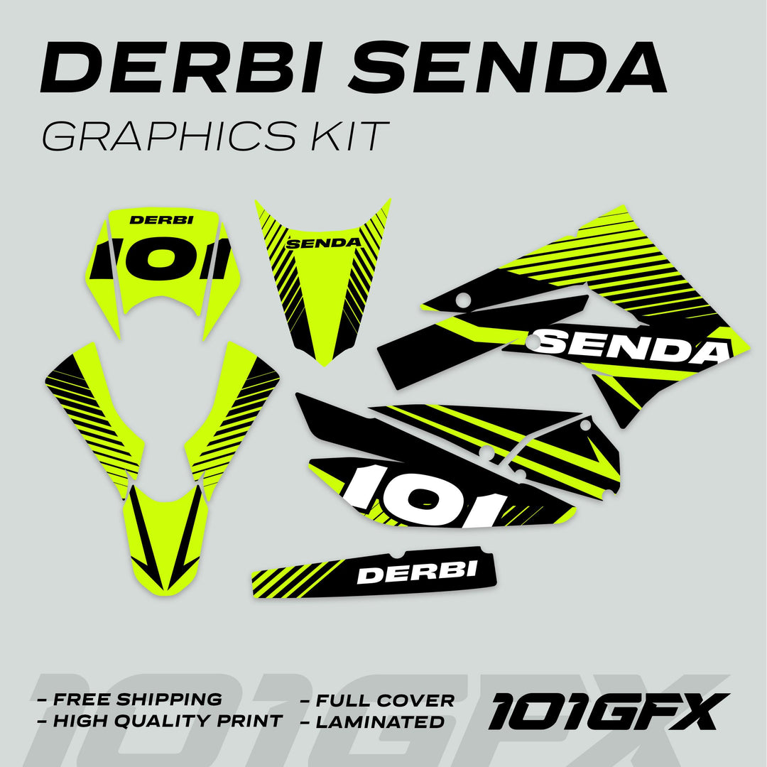 Derbi Senda Graphics Kit X-Treme 2011-2017 LINE SPACE Black Green Decals set Stickers Laminated