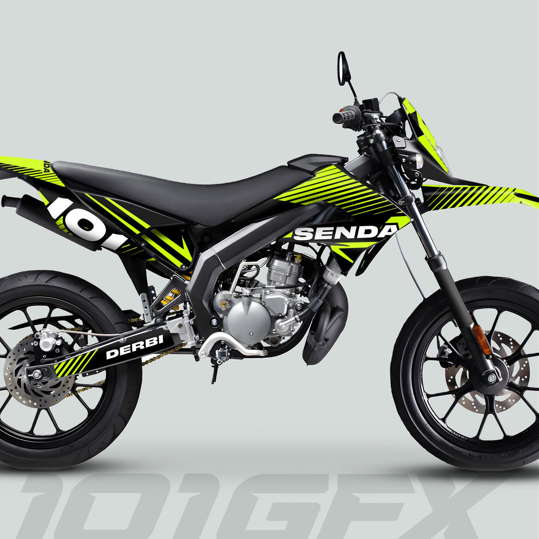 Derbi Senda Graphics Kit X-Treme 2011-2017 LINE SPACE Black Green Decals set Stickers Laminated