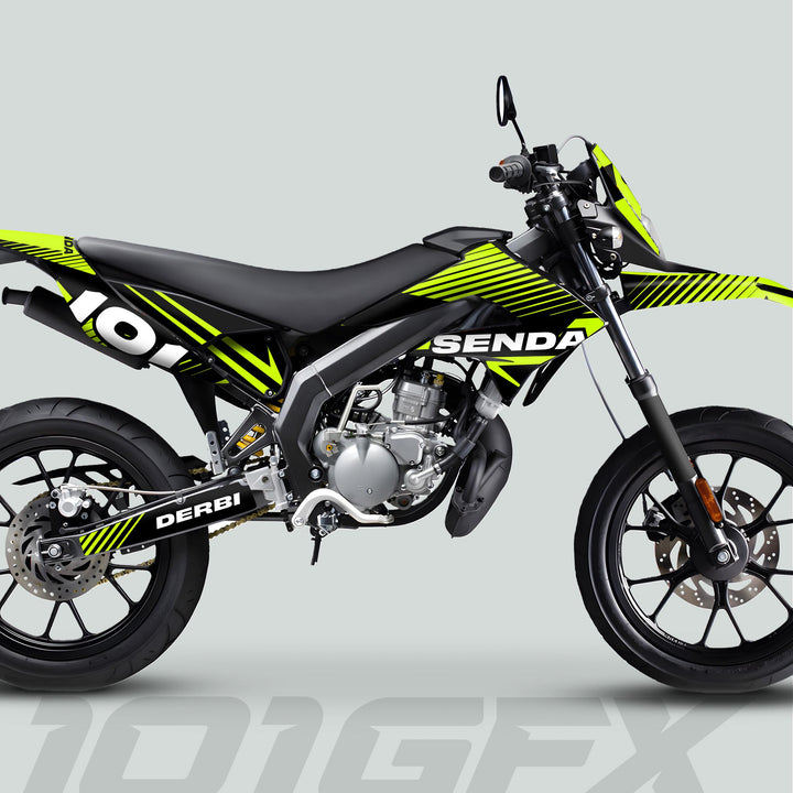 Derbi Senda Graphics Kit X-Treme 2011-2017 LINE SPACE Black Green Decals set Stickers Laminated