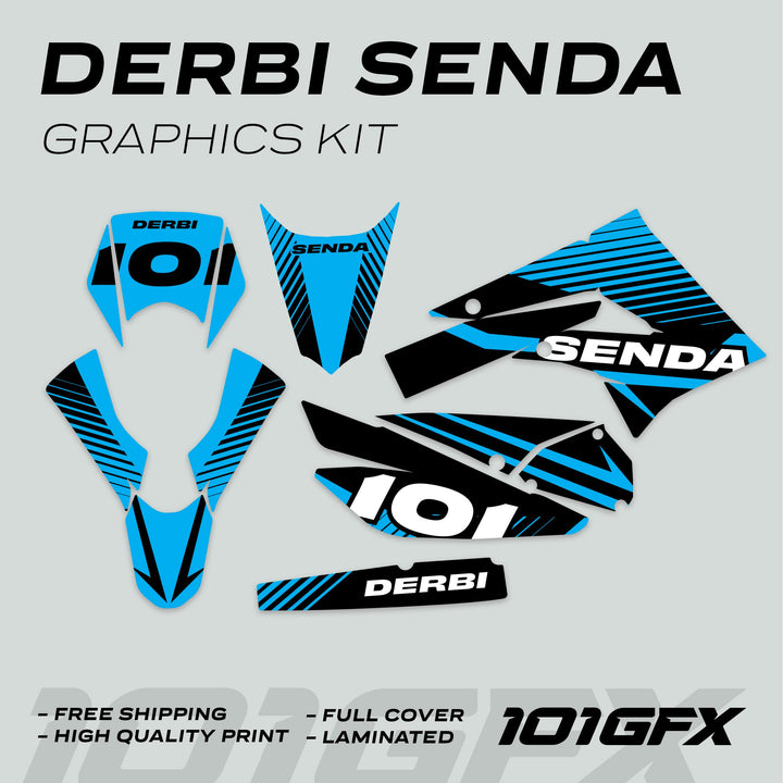 Derbi Senda Graphics Kit X-Treme 2011-2017 LINE SPACE Black Cyan Decals set Stickers Laminated