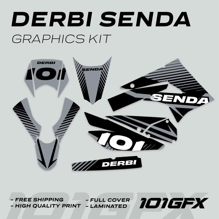 Derbi Senda Graphics Kit X-Treme 2011-2017 LINE SPACE Black Grey Decals set Stickers Laminated