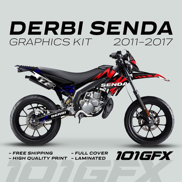 Derbi Senda Graphics Kit X-Treme 2011-2017 LIGHTNING RED NAVY Decals set Stickers Laminated