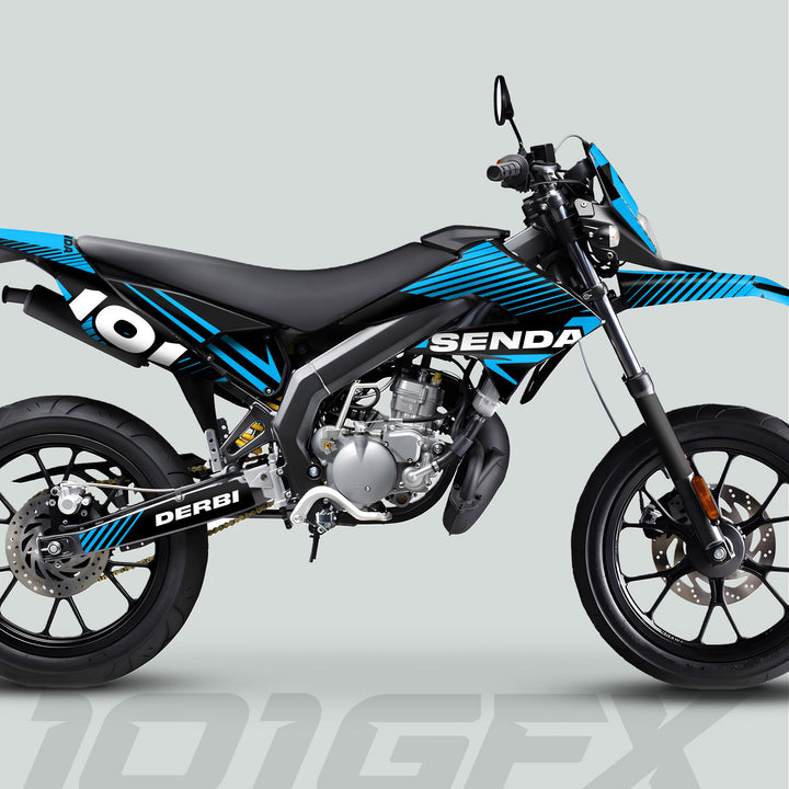 Derbi Senda Graphics Kit X-Treme 2011-2017 LINE SPACE Black Cyan Decals set Stickers Laminated