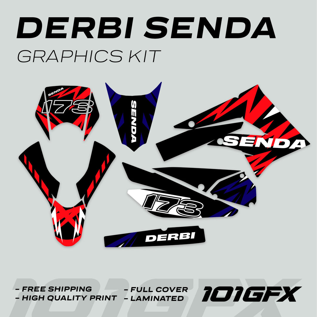 Derbi Senda Graphics Kit X-Treme 2011-2017 LIGHTNING RED NAVY Decals set Stickers Laminated