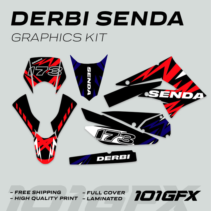 Derbi Senda Graphics Kit X-Treme 2011-2017 LIGHTNING RED NAVY Decals set Stickers Laminated