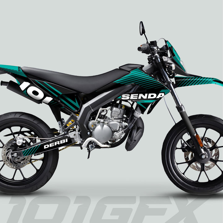 Derbi Senda Graphics Kit X-Treme 2011-2017 LINE SPACE Black Aventur Decals set Stickers Laminated