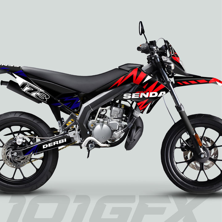 Derbi Senda Graphics Kit X-Treme 2011-2017 LIGHTNING RED NAVY Decals set Stickers Laminated