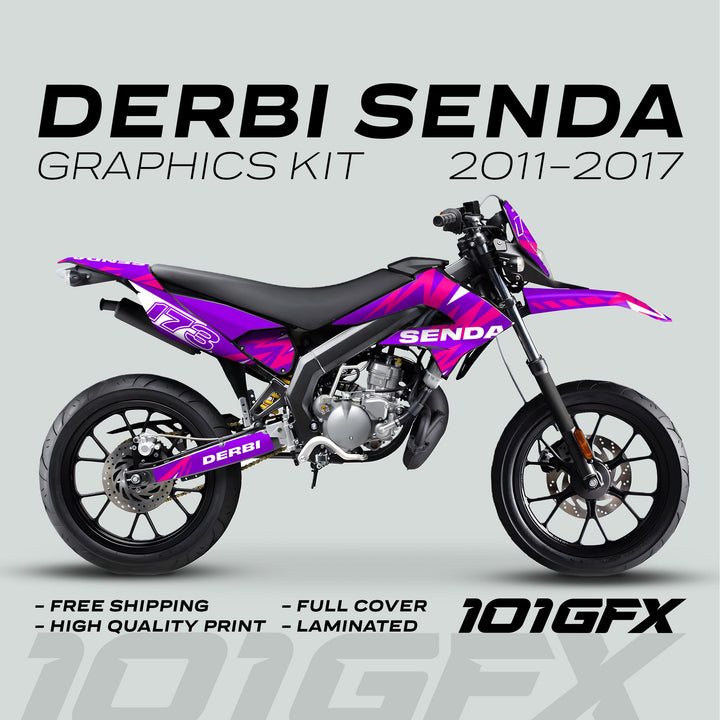 Derbi Senda Graphics Kit X-Treme 2011-2017 LIGHTNING PURPLE MAGENTA Decals set Stickers Laminated