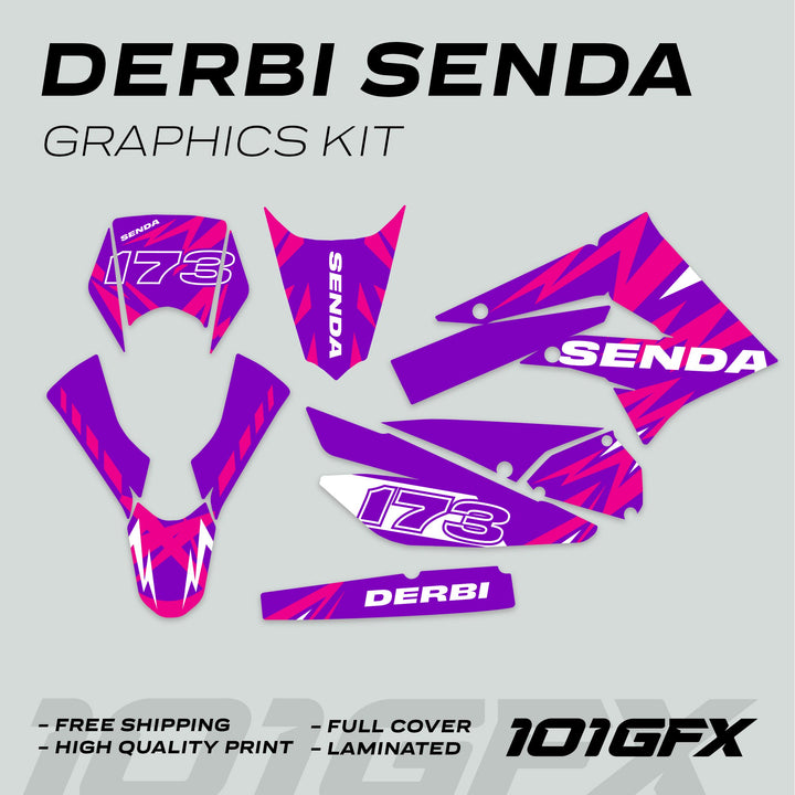 Derbi Senda Graphics Kit X-Treme 2011-2017 LIGHTNING PURPLE MAGENTA Decals set Stickers Laminated
