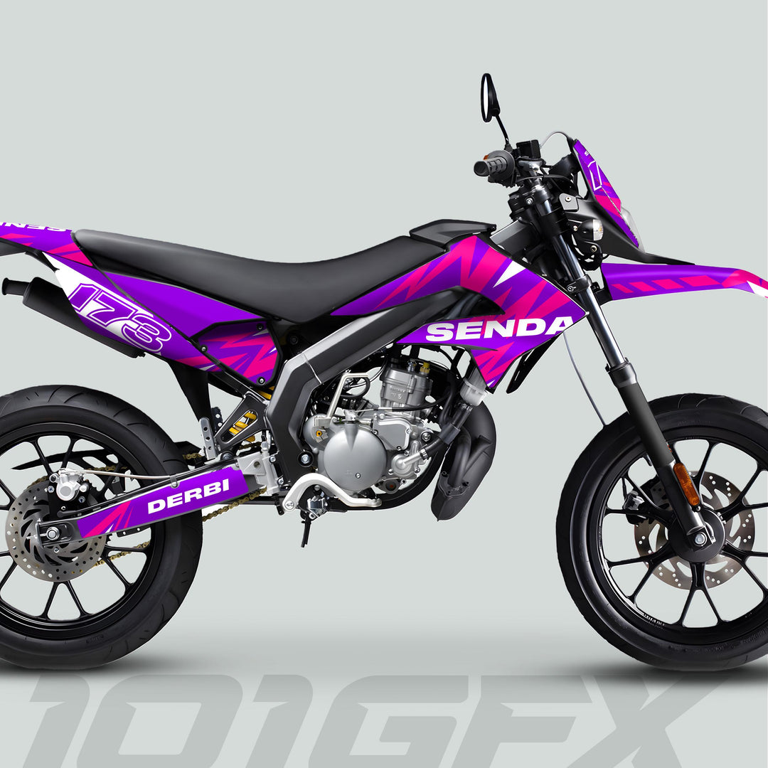 Derbi Senda Graphics Kit X-Treme 2011-2017 LIGHTNING PURPLE MAGENTA Decals set Stickers Laminated