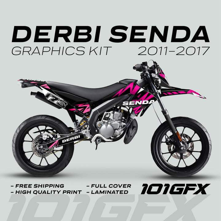 Derbi Senda Graphics Kit X-Treme 2011-2017 LIGHTNING MAGENTA PINK Decals set Stickers Laminated