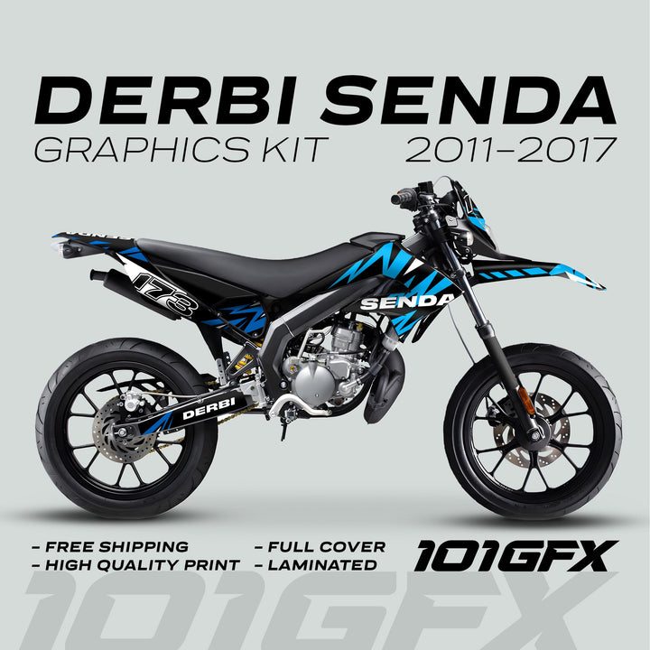 Derbi Senda Graphics Kit X-Treme 2011-2017 LIGHTNING BLUE CYAN Decals set Stickers Laminated