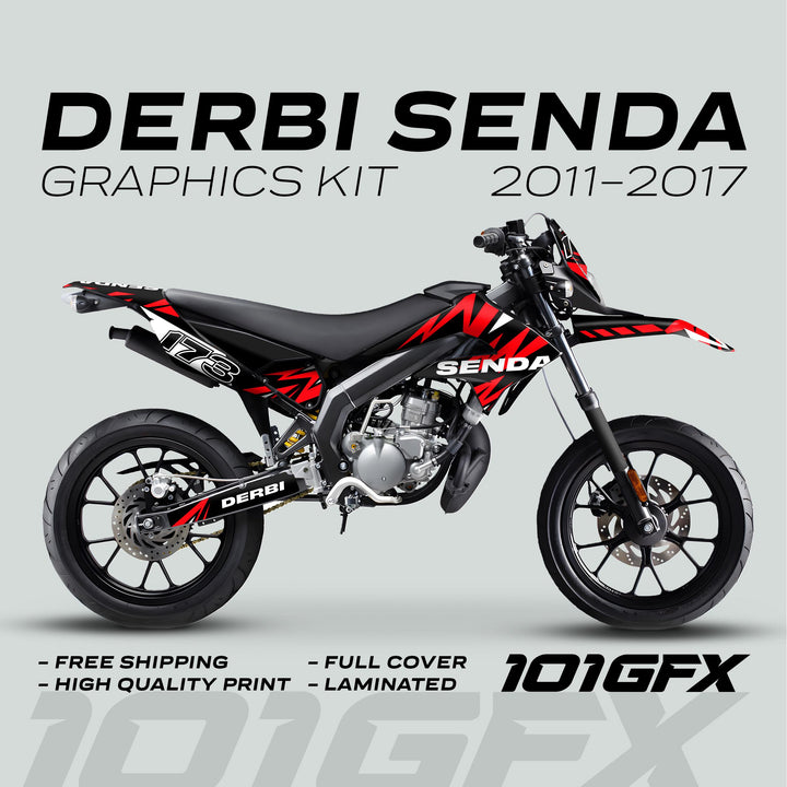 Derbi Senda Graphics Kit X-Treme 2011-2017 LIGHTNING BLACK RED Decals set Stickers Laminated
