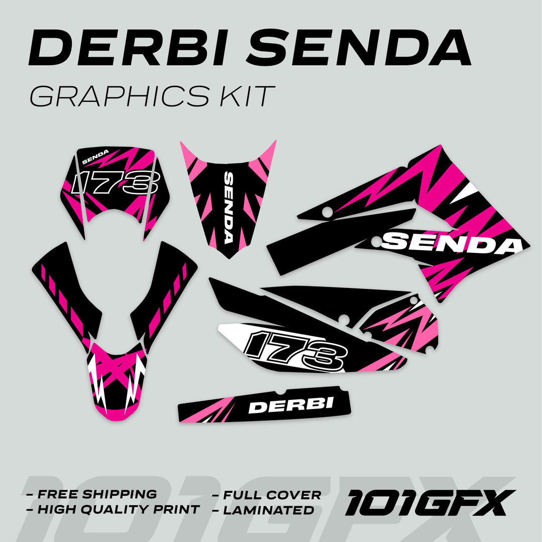 Derbi Senda Graphics Kit X-Treme 2011-2017 LIGHTNING MAGENTA PINK Decals set Stickers Laminated